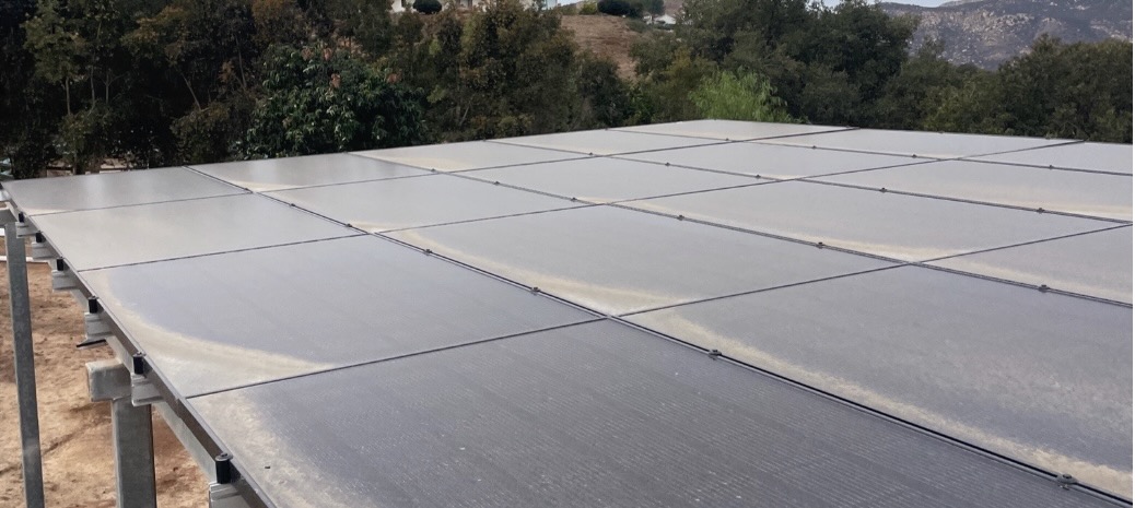 Dirty solar panels in Camarillo before cleaning